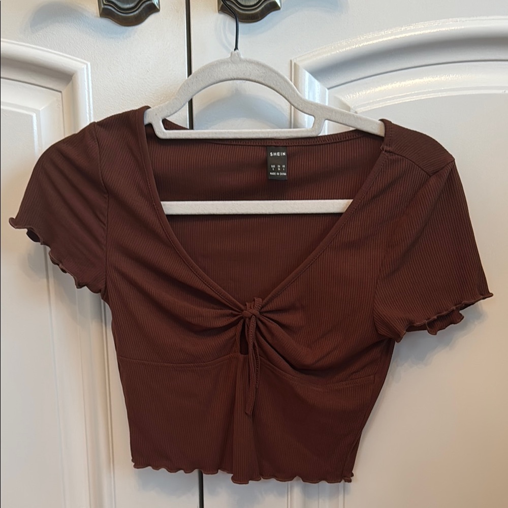 Shein Women's Brown Ribbed Top